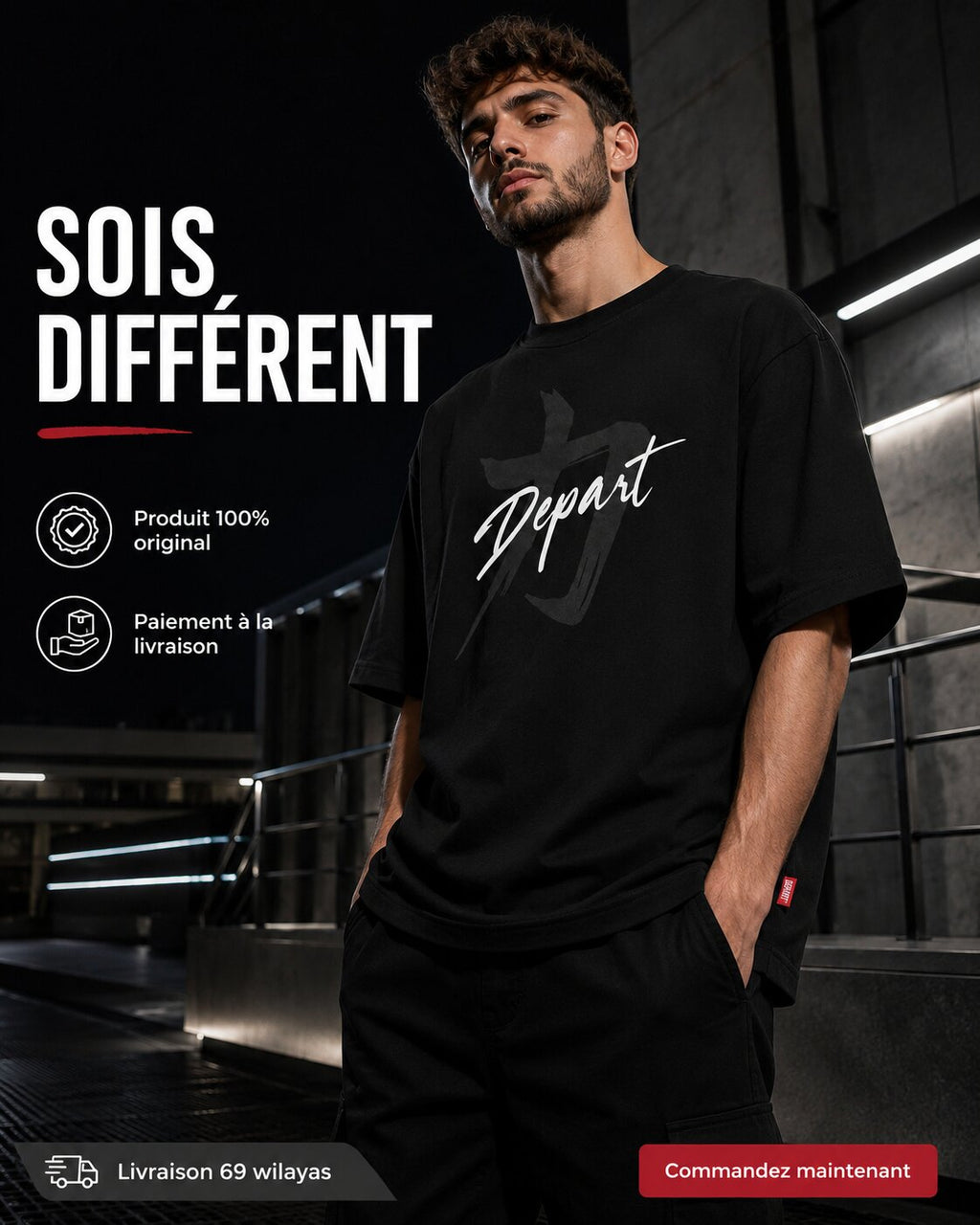 Départ Homme T-shirt Oversize Black
