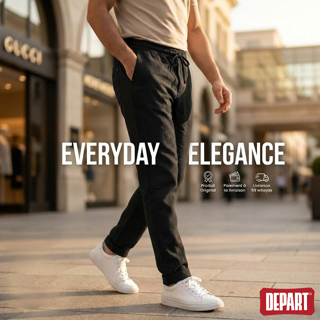 Départ Homme Pantalon en Lin Black