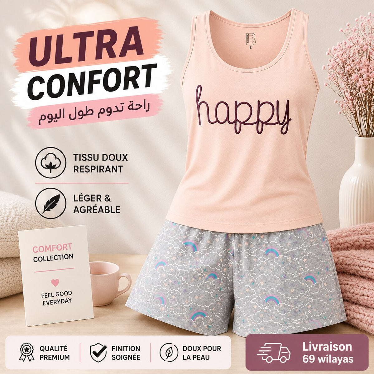 Pyjama d'Été Femme Rose