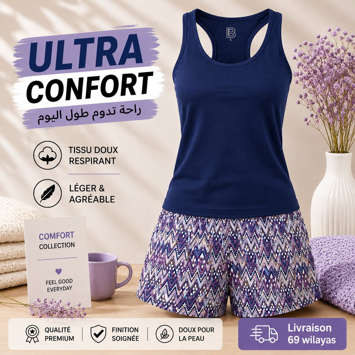 Pyjama d'Été Femme Bleu
