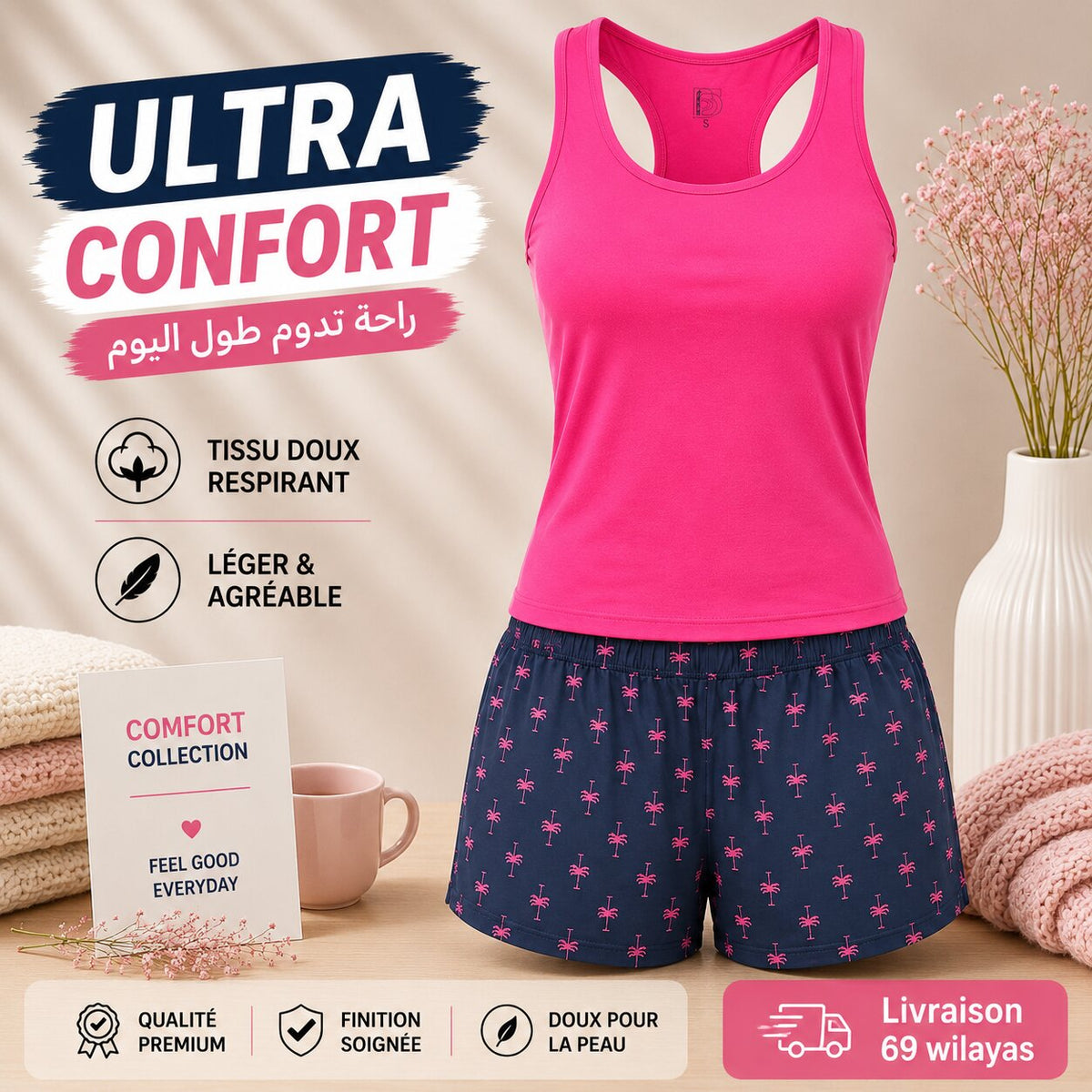 Pyjama d\'Été Femme Rose