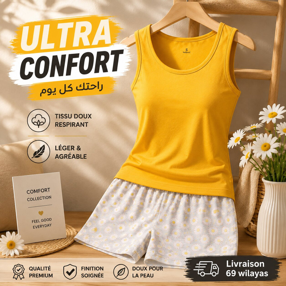 Pyjama d\'Été Femme Jaune