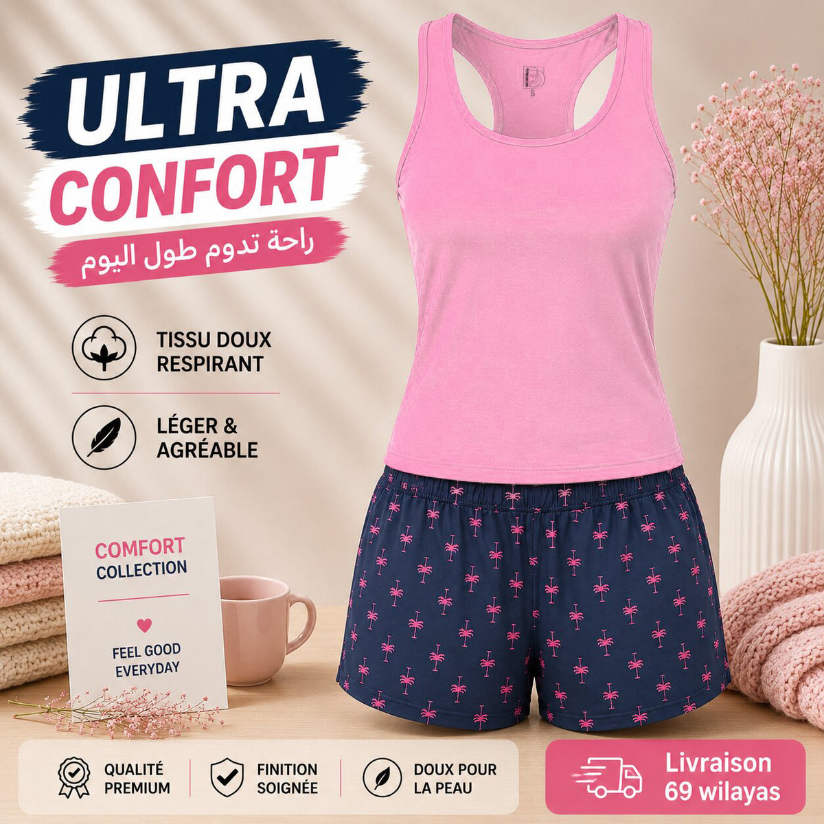 Pyjama d\'Été Femme Rose
