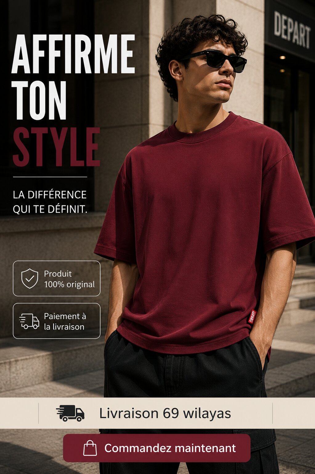 Départ Homme T-shirt Oversize Bordo