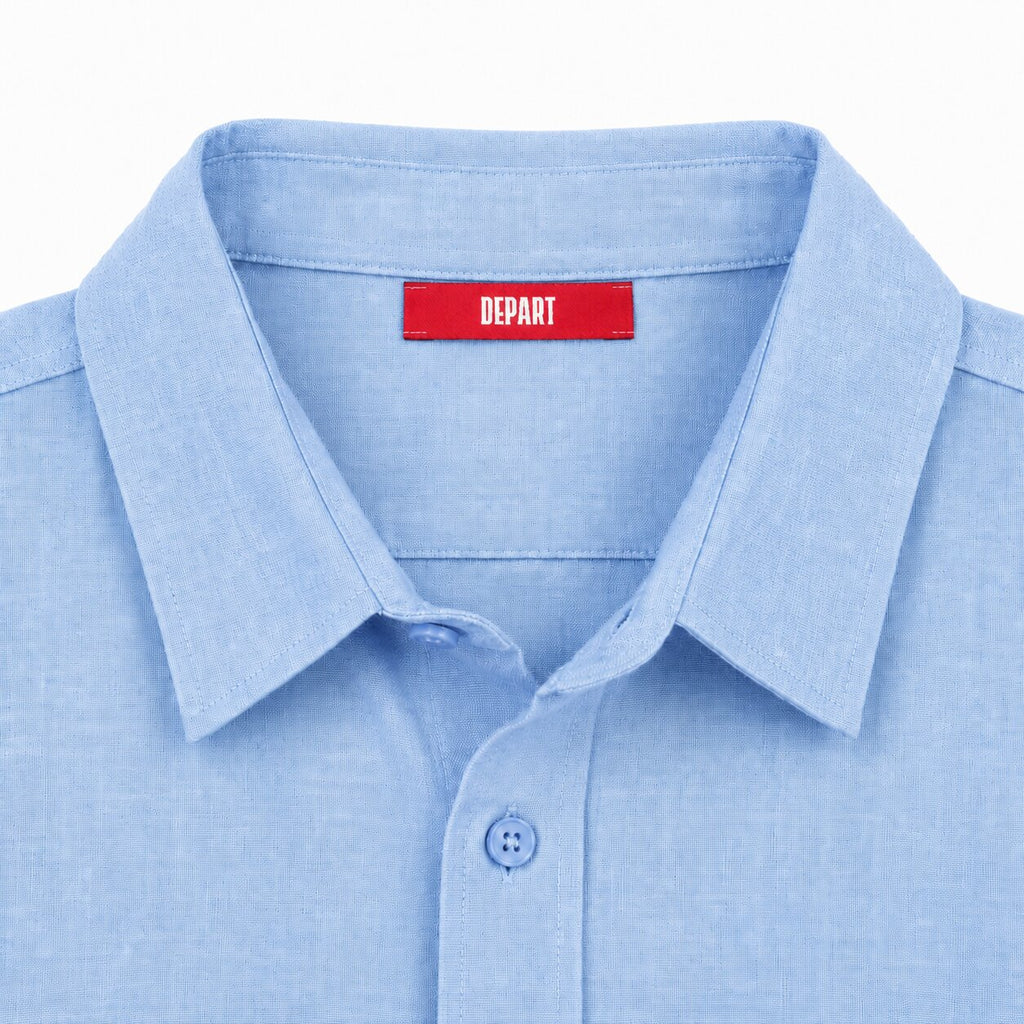 Départ Homme Chemise en Lin Blue