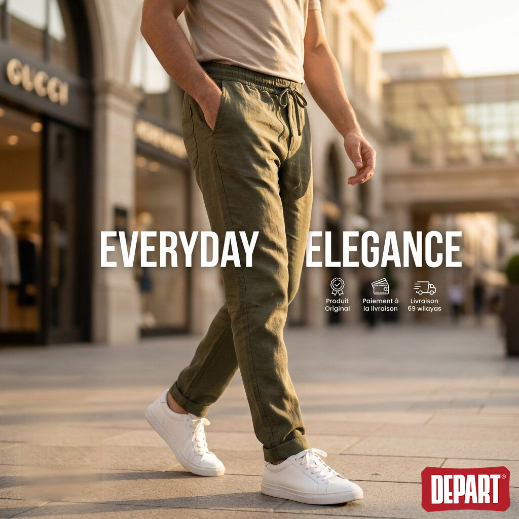 Départ Homme Pantalon en Lin Vert Khaki