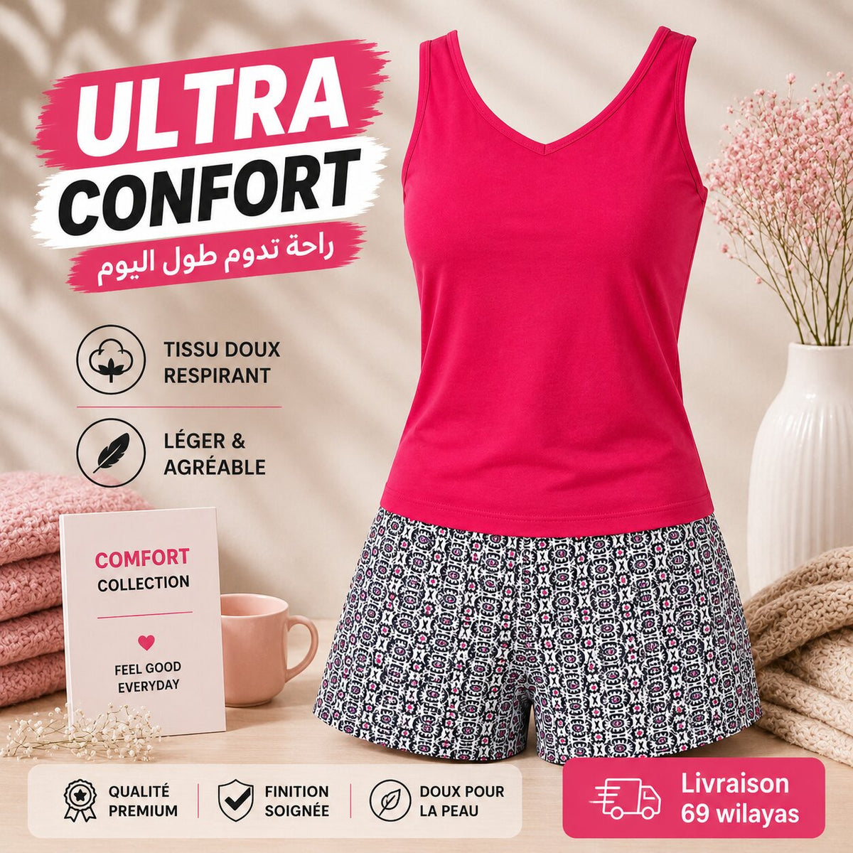 Pyjama d'Été Femme Rose
