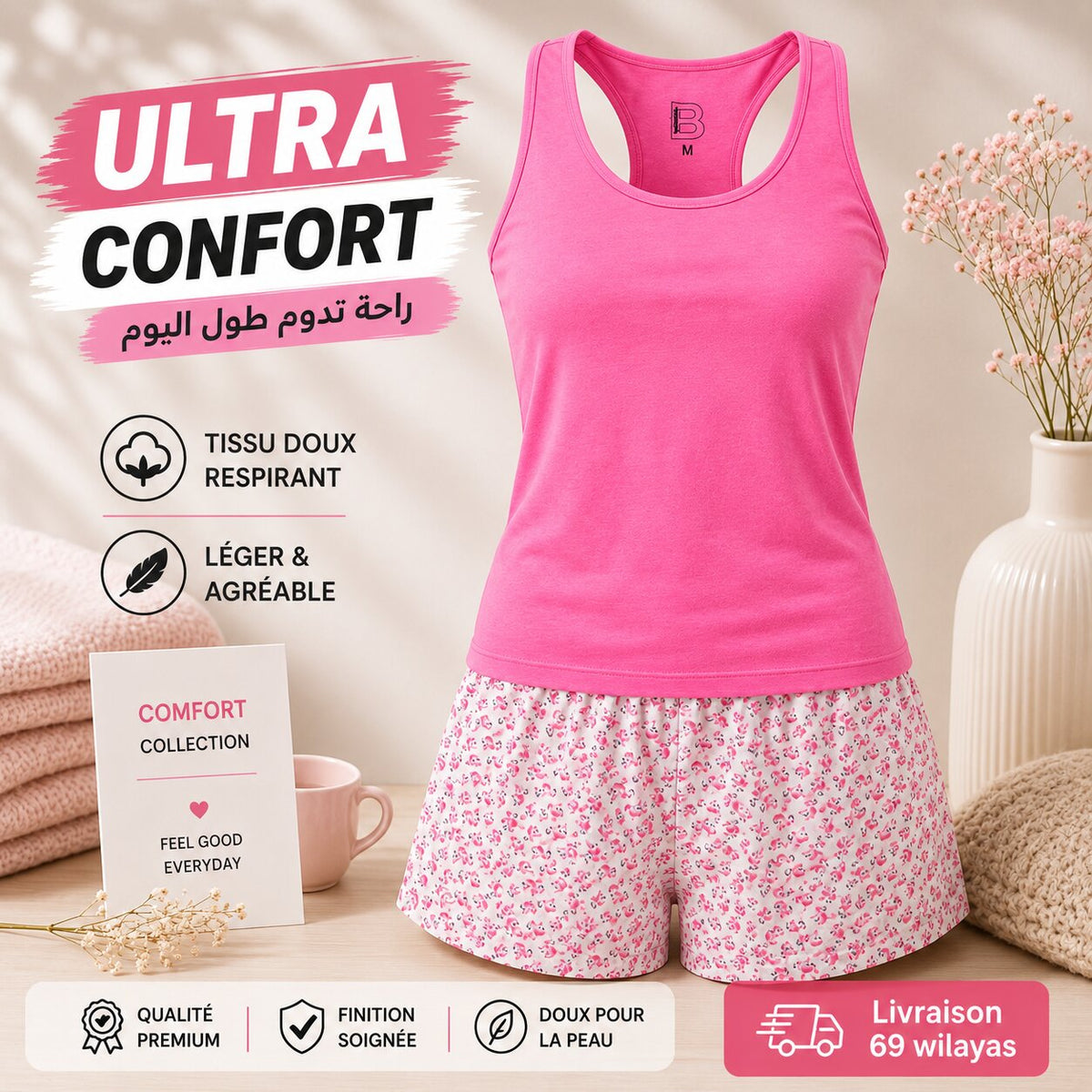 Pyjama d\'Été Femme Rose
