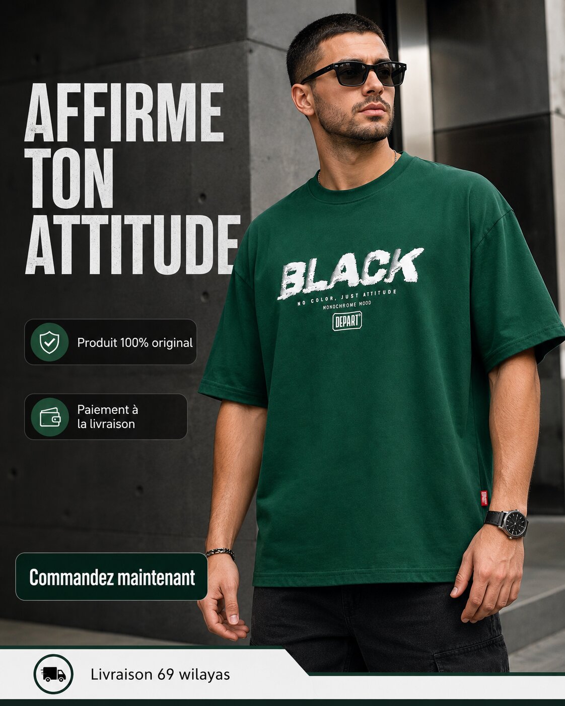 Départ Homme T-shirt Oversize Vert
