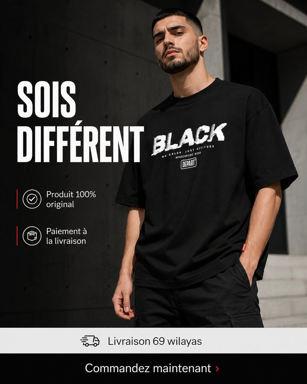 Départ Homme T-shirt Oversize Black